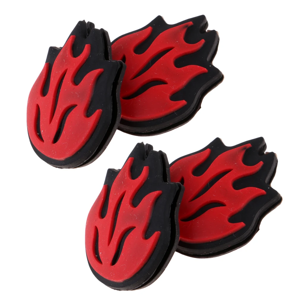 4 Pieces Durable Silicone Tennis Racket Vibration Dampeners Shockproof Dampers - Flame Fire Pattern, Red