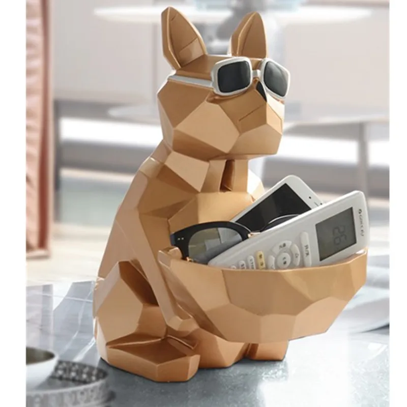 

French Bulldog Storage Box Statue Simulation Dogs Animal Art Sculpture Resin Craftwork Home Interior Design L2976