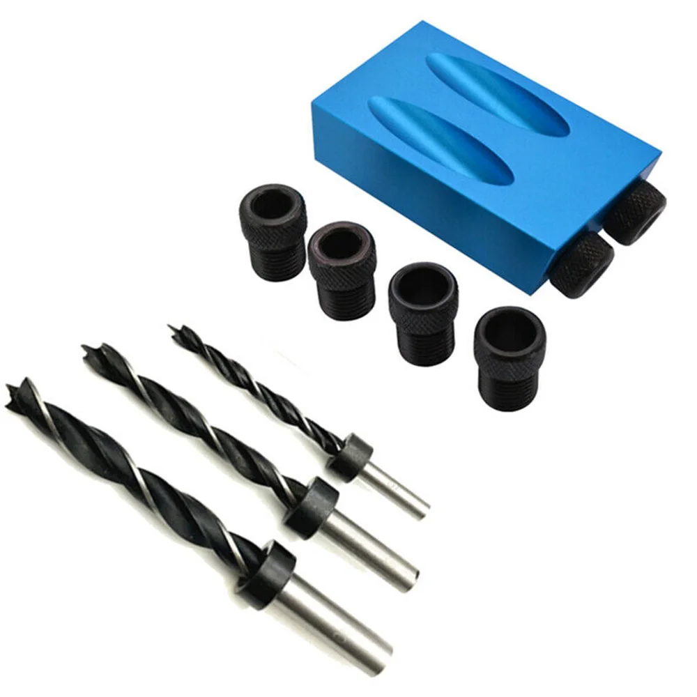 14Pcs/set Oblique Hole Locator 15 Degree Pocket Hole Screw Jig with Dowel Drill Bit Carpenters Drill Guide DIY Woodworking Tools
