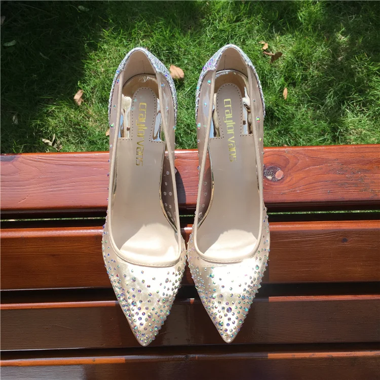 Craylorvans Women Pumps 2017 Transparent 12.5cm High Heels Sexy Pointed Toe Slip-on Clear Wedding Dress Shoes For Lady Size 43 (2)03