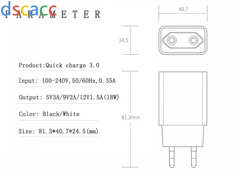 Dscacc 18 W USB Быстрая зарядка 3,0 5V 3A для Iphone х ЕС Подключите мобильный телефон быстро Зарядное устройство для зарядки Samsug для huawei 100 шт