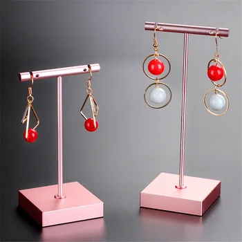 

Golden Metal Storage Rack Chic Square Base Jewelry Display Rack Ring Necklace Organizer Stand Holder Desk Decor