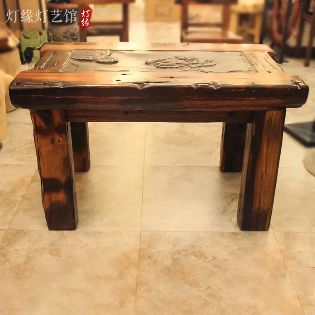 Old Vintage Wooden Boat Tea Table Yantai Stone Old Vintage Wooden Boat Tea Table Yantai Stone Utensils Can Drain Timber Chinese