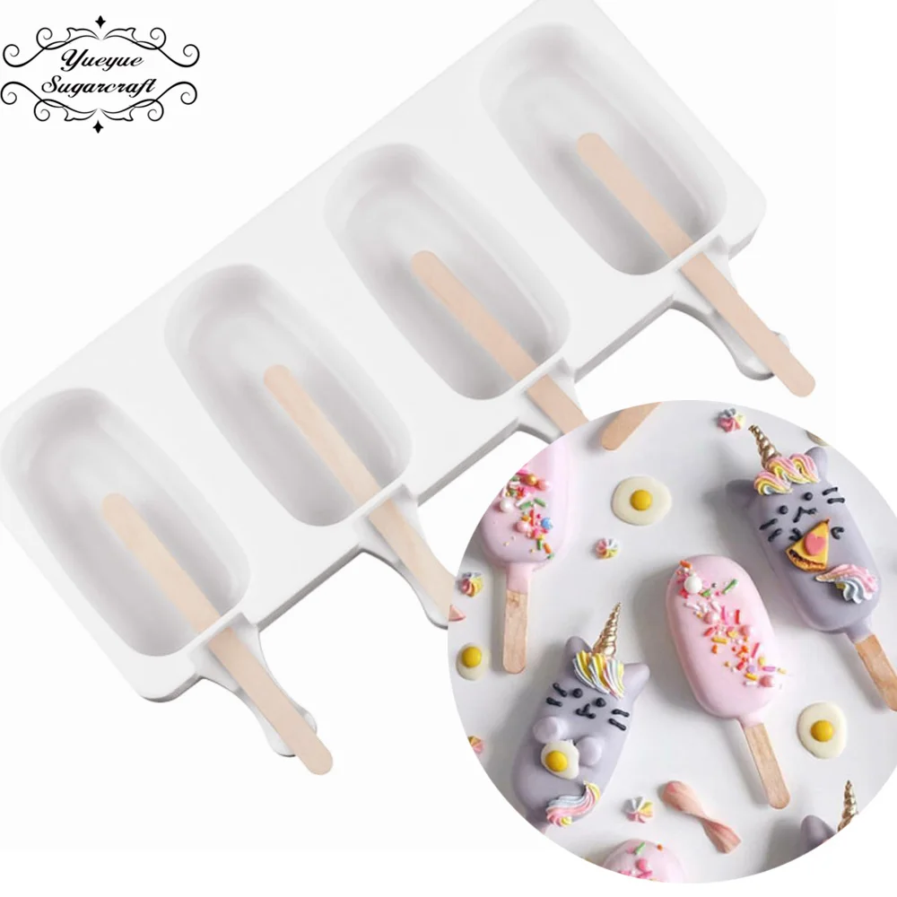 

One Piece Food Grade Silicone Ice Cream Molds Ice lolly Moulds Freezer Ice cream bar Molds Maker With 8 pcs Popsicle Sticks