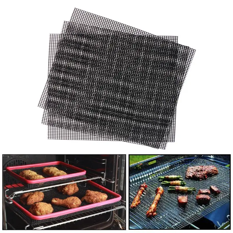 3 Pcs PTFE BBQ Grill Mats Non stick Mesh Pad Heat Resistant Barbecue