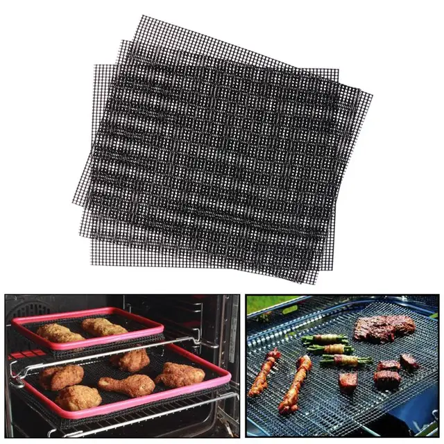 3 Pcs PTFE BBQ Grill Mats Non stick Mesh Pad Heat Resistant Barbecue
