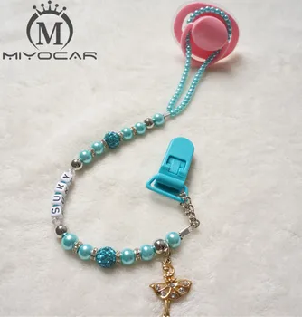 

MIYOCAR ersonalised -Any name Bling Baby green pacifier chain /pacifier clips/Dummy clip/Teethers clip/pacifier holder