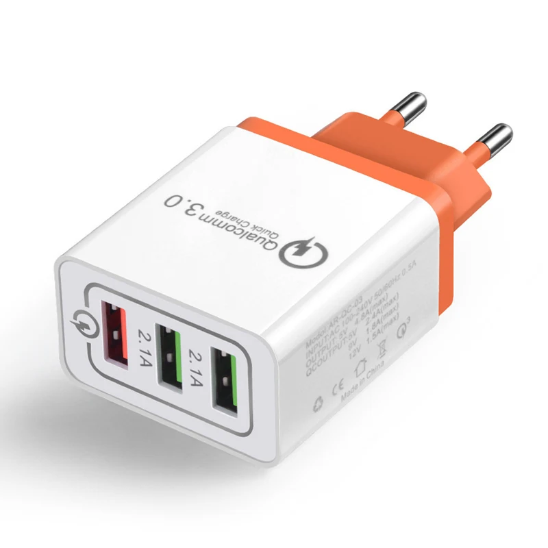 

Quick Charger Adapter 3 USB Port QC3.0 Charging Plug Block 2.1A/25W for Travel EU/US JLRJ88