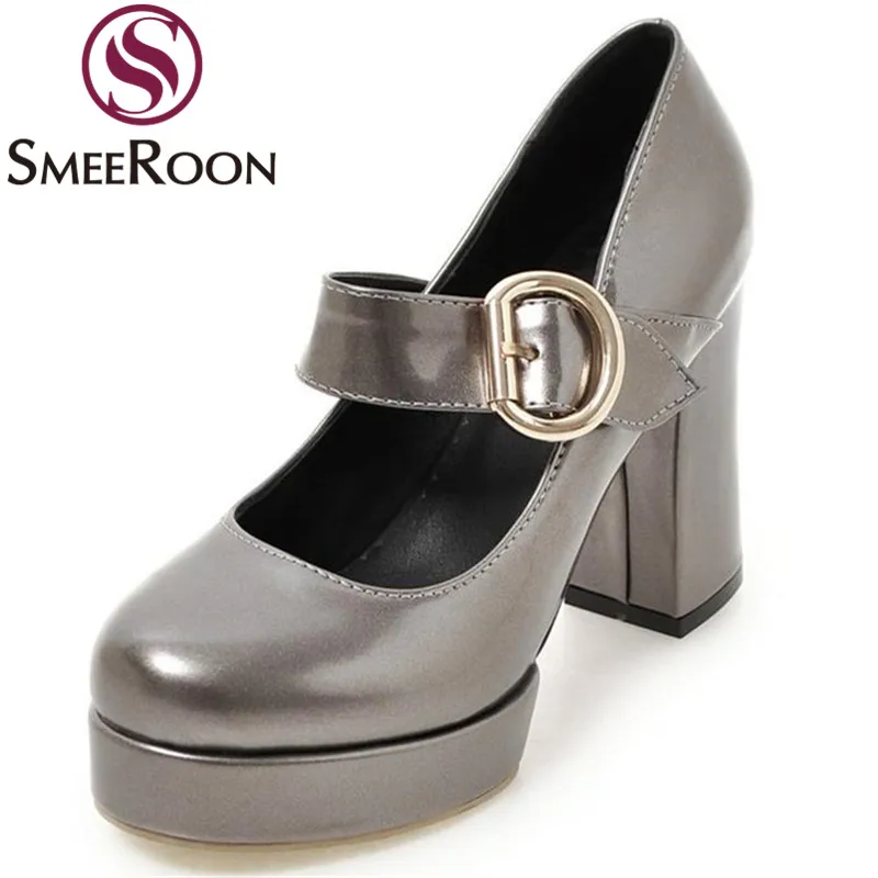 Smeeroon женщина насосы платформы Высокие толстые каблуки элегантные вечерние обувь простая обувь с круглым носком офис леди Горячая Распродажа Новая женская обувь