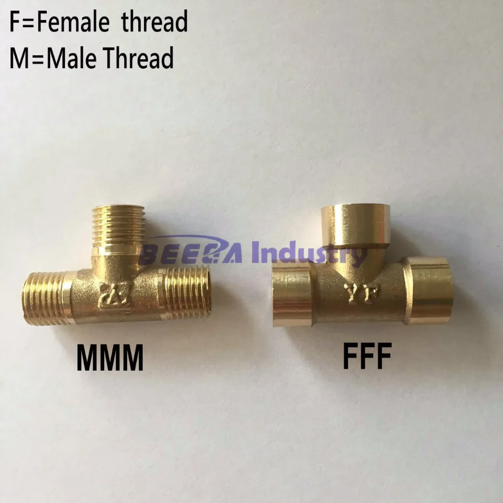 Brass Tee connector, three way connector, Plumbing joint, Female / Male