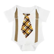 Summer Newborn Baby Boy Gentleman Jumpsuit Romper Suspenders Tie Print Short Sleeve Playsuit Cotton Infant Kids Outfit Clothes