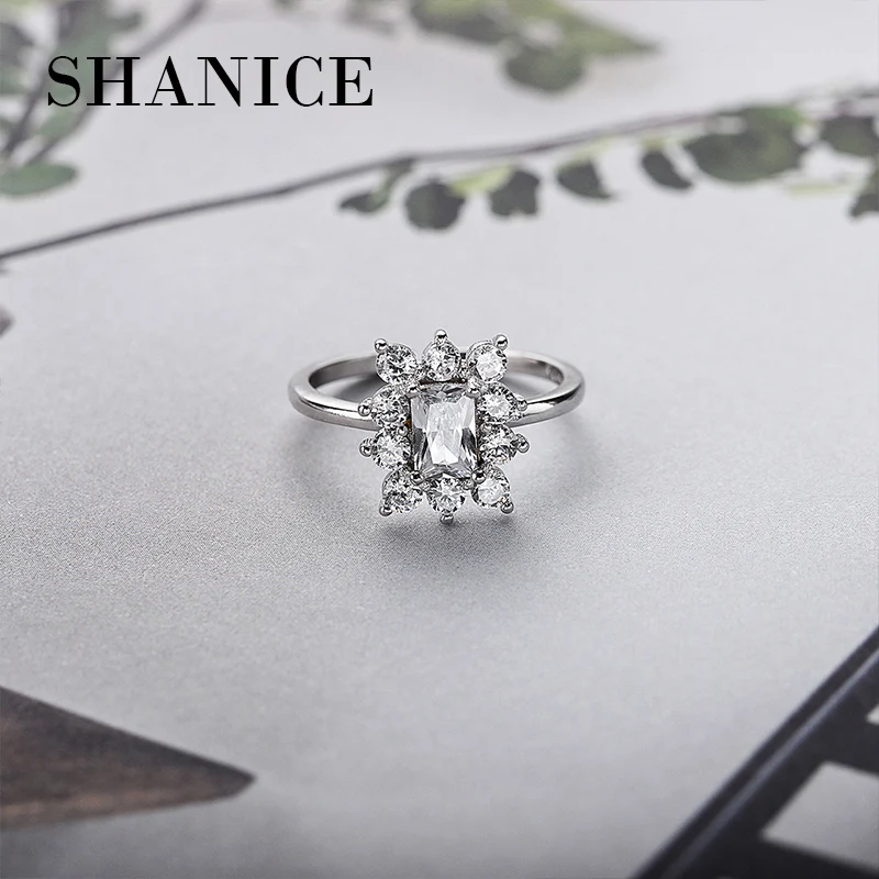 

SHANICE 100% 925 Sterling Silver Fascinating Princess-cut Square Clear CZ Open Finger Rings for Women Sterling Silver Jewelry