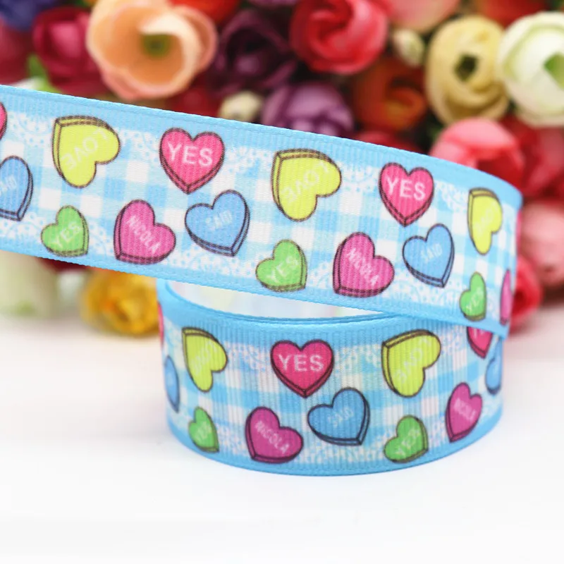10 ярдов Grosgrain лента любовь в форме сердца печатная лента " 25 мм пробки для бутылок DIY ремесла аксессуары ручной работы M19061001 - Цвет: 2