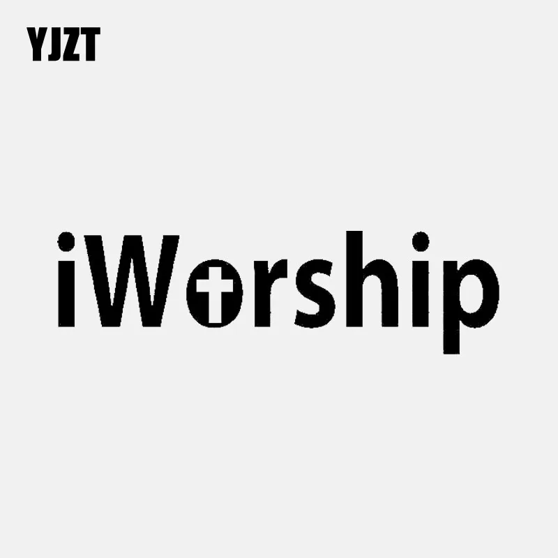 

YJZT 13.3CM*3.8CM iWorship Cross Christian Decal Truck Window Vinyl Car Sticker Black/Silver C3-1306