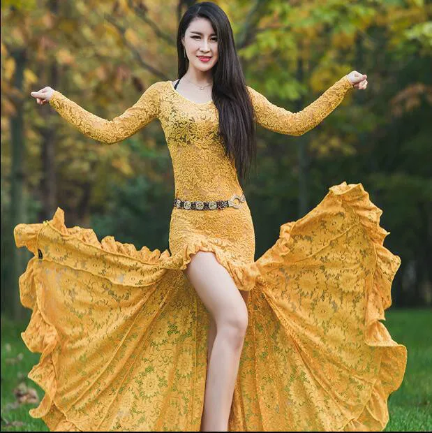 Женский костюм для танца живота, одежда для восточных танцев для женщин, одежда для танца живота, сценическое платье M, L DW056 - Цвет: Золотой