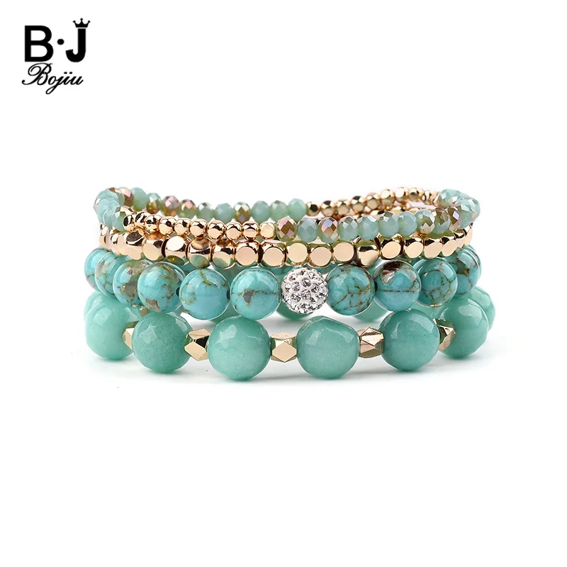 

BOJIU Multilayer Charm Natural Stone Bracelets For Women High Quality Golden Onyx Crystal Howlite Turq. Quartz Bracelet BCSET210