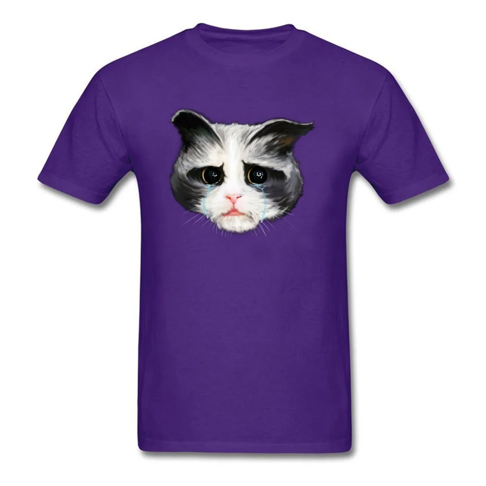 New Design Man T Shirts Sad Cat Casual Tops & Tees 100% Cotton Short Sleeve Fashionable Sweatshirts Round Collar Sad Cat purple