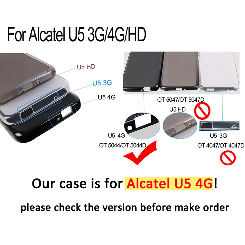Силиконовый чехол для Alcatel U5 4G 5044D 5044Y задняя крышка 5 0 дюйма мягкие чехлы из ТПУ