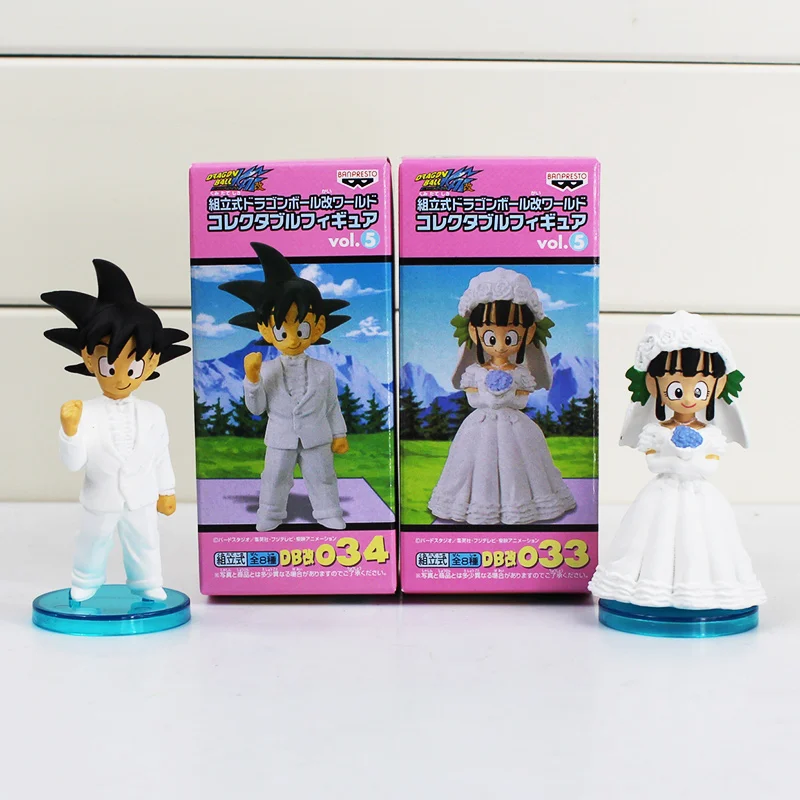 

2Pcs/Set Anime Dragon Ball Goku ChiChi Wedding PVC Figure Toys Gokou Figures Model With Base 8cm Free Shipping