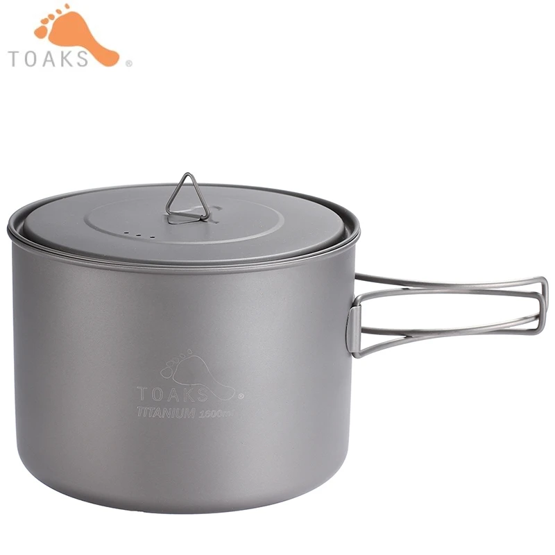 

TOAKS 1.6L Cookware Pot Ultralight Titanium Pot Outdoor Titanium Bowl Titanium Cup Folding Handle For Camping Travel POT-1600
