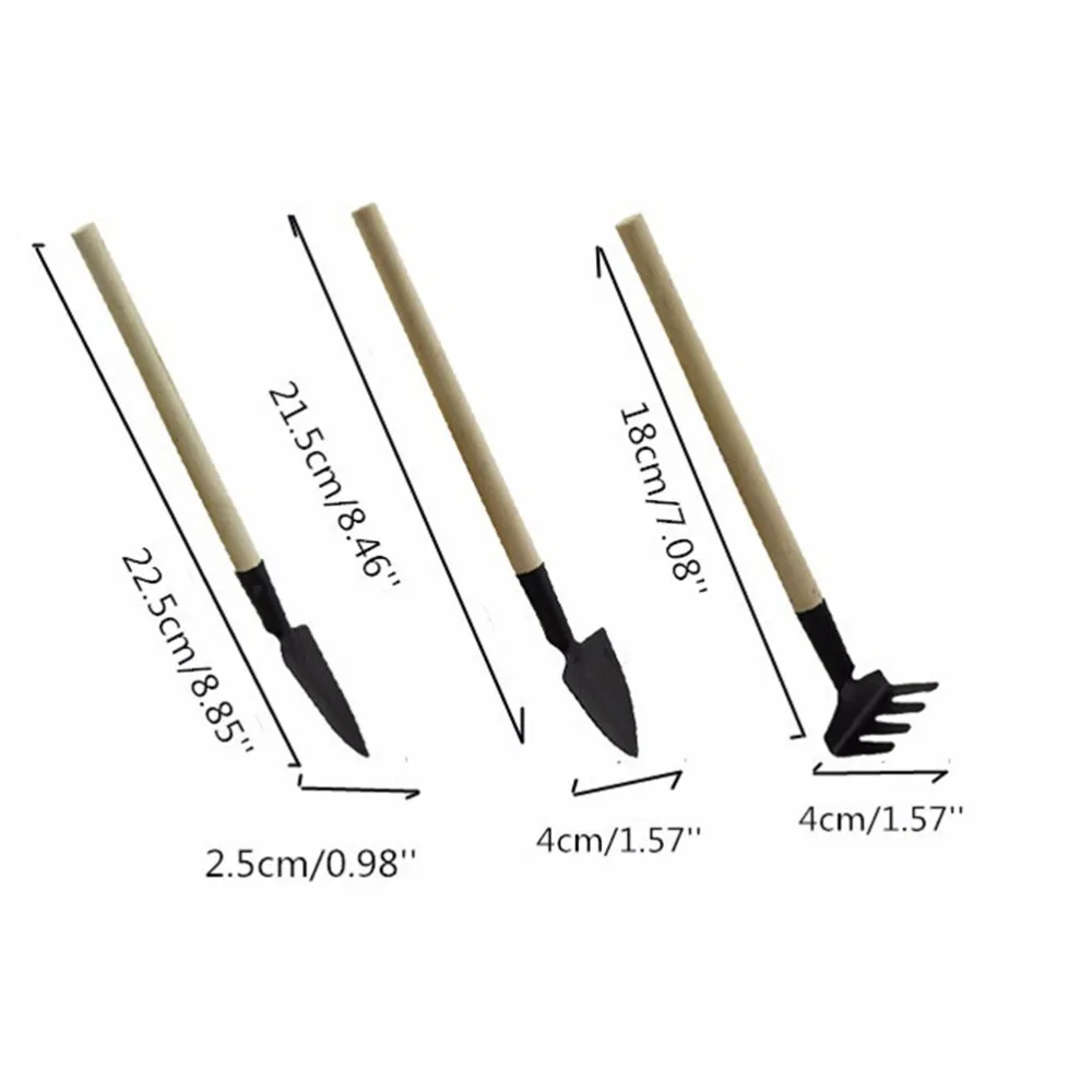 Mini Garden Hand Tool Kit Plant Gardening Shovel Spade Rake Trowel Wood