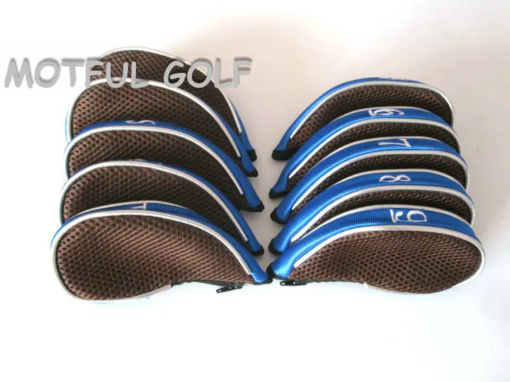 

Zipper Golf Iron Headcover irons set Head Cover with zip TMesh fabric 10pcs/pack blue color with numbers