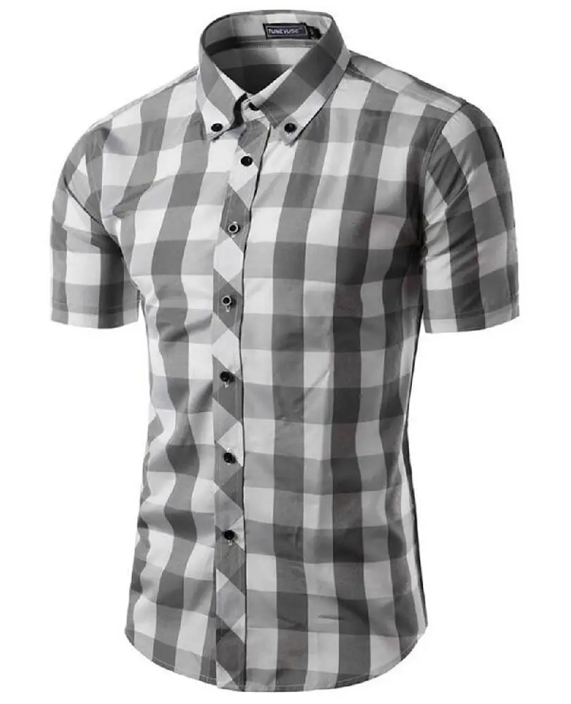 Men's Plaid Short Sleeve Shirt Gray Grid Summer Cool M XXL Big SIze ...