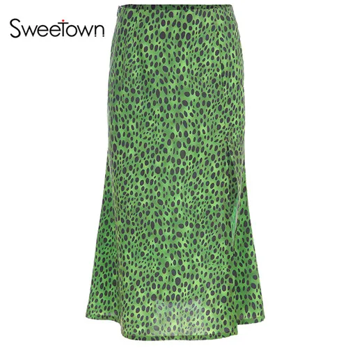 Sweetown пляжный стиль бохо труба/Русалка Юбка Лето зеленый Леопард с животным принтом длинные юбки для женщин праздничная одежда - Цвет: as picture