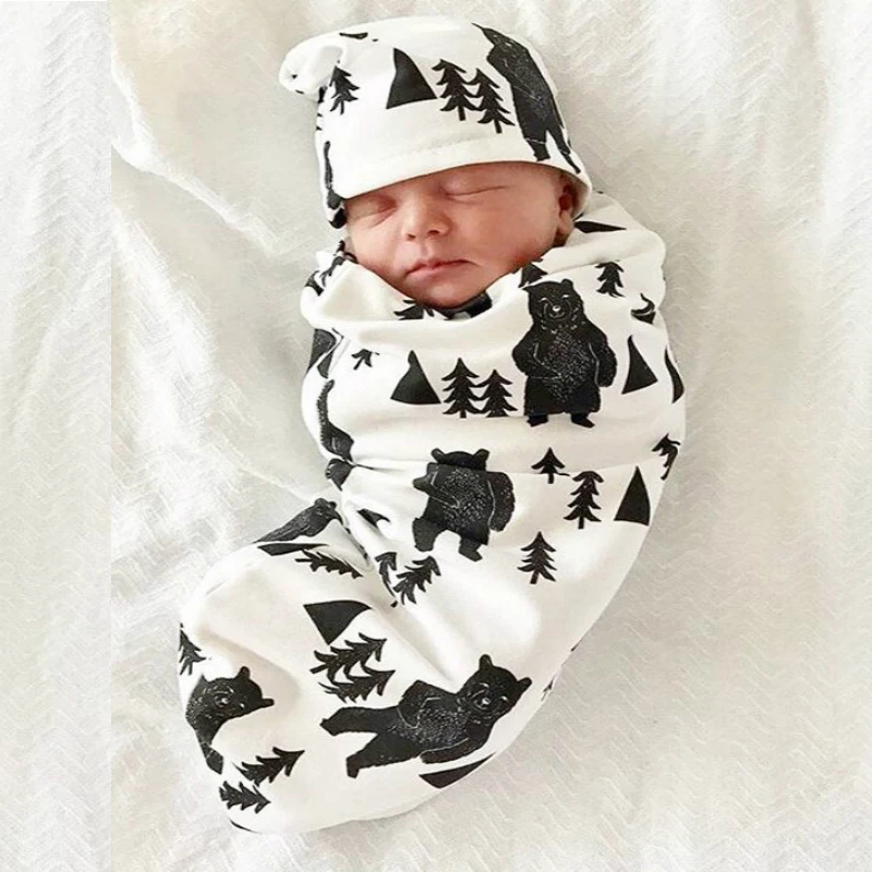 

Newborn Baby Sleeping Bag Sleepsacks For Newborn Baby Swaddle And Hat 2 Pcs Ins Style Print Blanket Sleep Bag Baby Carriage Sack