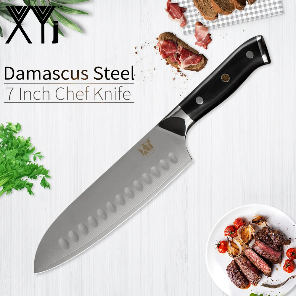 XYj Кухня Ножи ножи из дамасской стали 7 'ƌ 5'' 5 ''шеф повара нож Santoku Sharp VG10