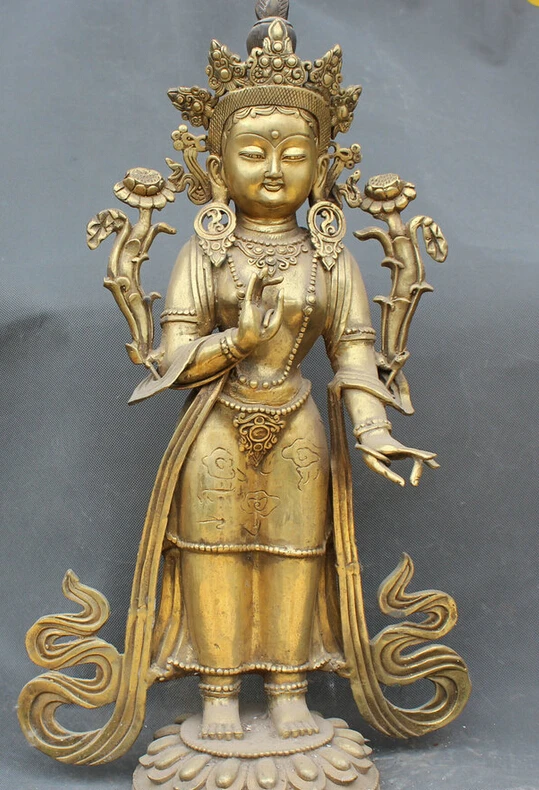 

S5590 21" Tibet Buddhism Bronze Gilt Stand Padmapani Lokeshvara Tara Goddess Statue D0318