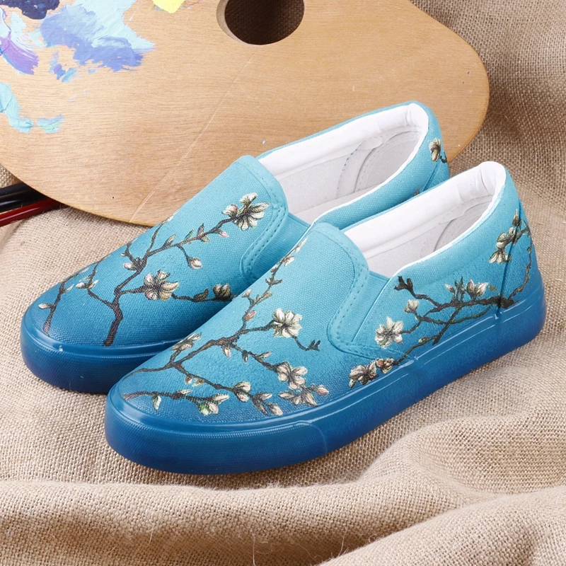 Blue Flower Canvas Women Fashion Designers Shoes Shallow 2019 New