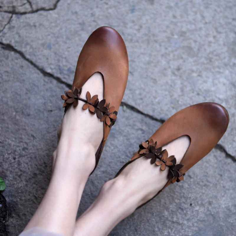 

Artmu Original Sweet Flowers Flats Shoes Lady Soft Soles Handmade Genuine Leather Comfort Shallow Mouth Single Shoes Fashion