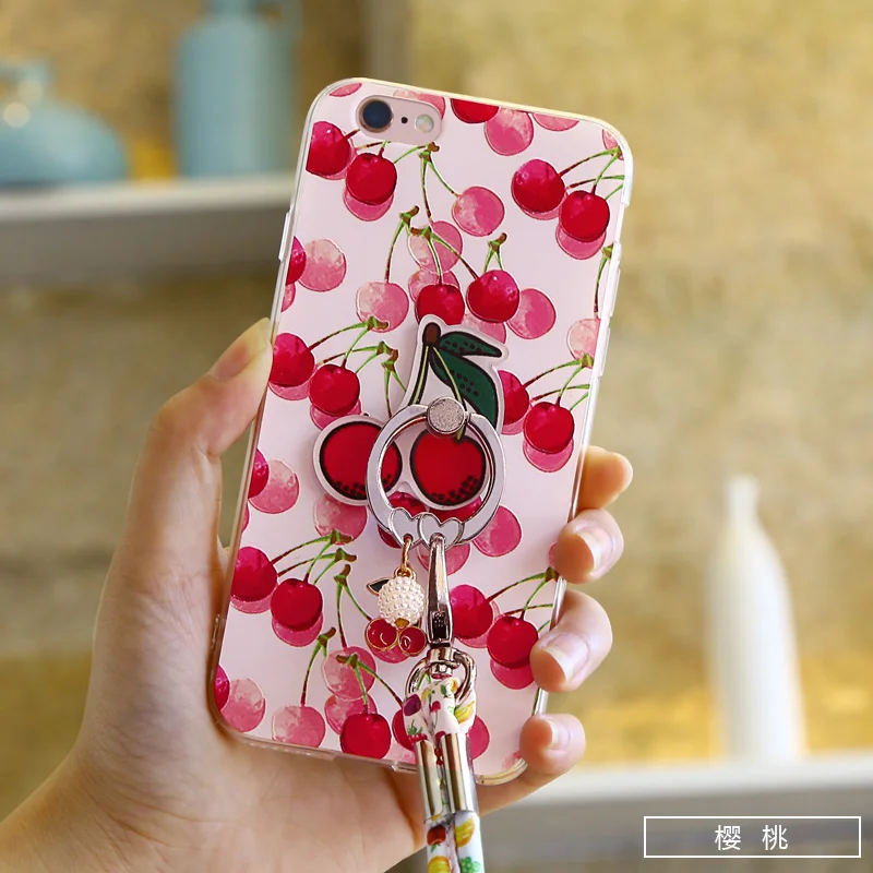 3D Fruit Cases For iphone 7 6 Case TPU Fundas For iphone 8 6s Se 5s 7 Plus Cover Bag With Ring Soft Back Phone Case Cute Rope q19