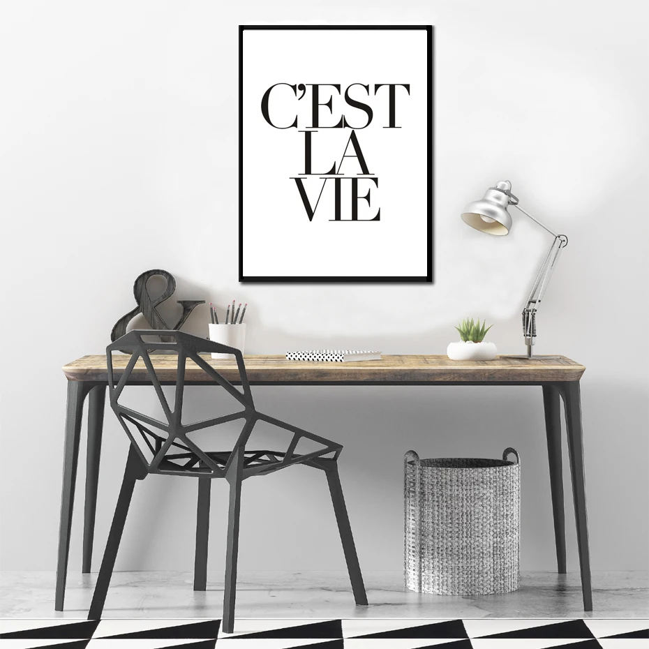 

C'est La Vie French Life Quotes Poster Canvas Wall Art Oil Paintings Black White Picture for Kids Room Home Decoration
