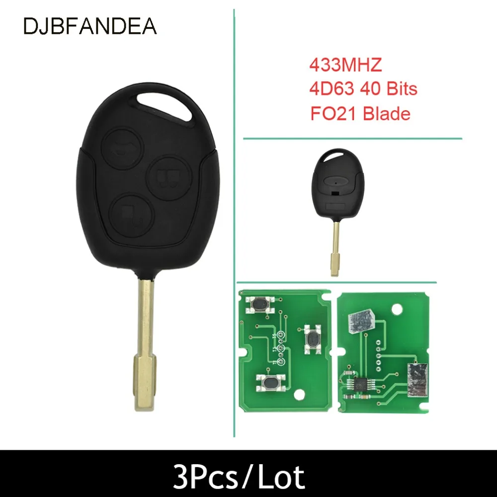 DJBFANDEA 3 шт./лот полный дистанционный ключ брелок 433 МГц кнопки для Ford Mondeo Transit + 4D63