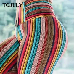TCJULY новый дизайн фитнес Леггинсы для женщин Красочные шерстяные узоры напечатаны высокой талией Утягивающие легинсы дышащие