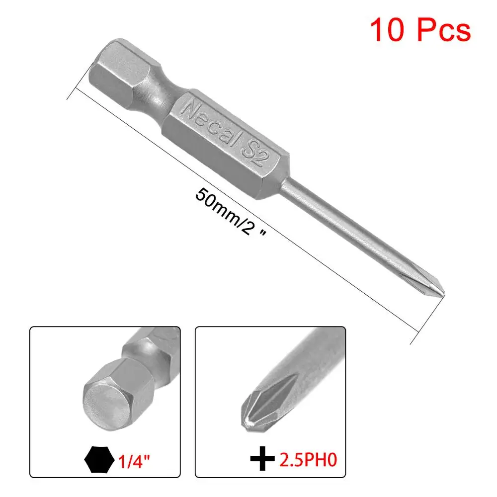 UXCELL 10 шт. 1/" Шестигранным хвостовиком Phillips 1,6/2,5/2/3,5/3 мм PH00 PH0 PH1 Магнитная отвертка S2 насадки для отвертки 50 мм Длина