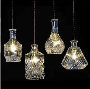 

Nordic creative carved crystal glass bottle Pendant Light retro lamp for bar restaurant loft cafe Pendant lamp