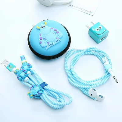 

Cartoon USB Cable Earphone Protector Set With Earphone Cases Cable Winder Stickers Spiral Cord Protector For iphone5 6 7