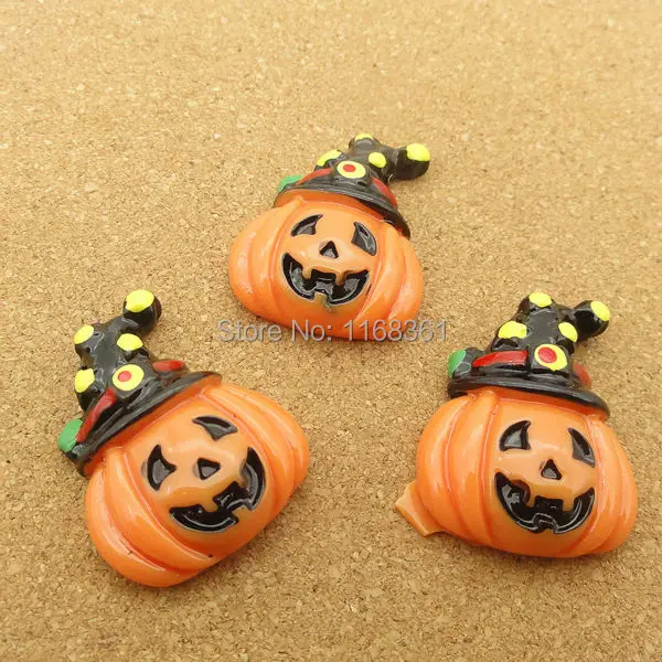 1pcs/lot resin flat back Halloween pumkin with hat 27mm Cabochons Hair Bow Center DIY Christmas decration C115-9