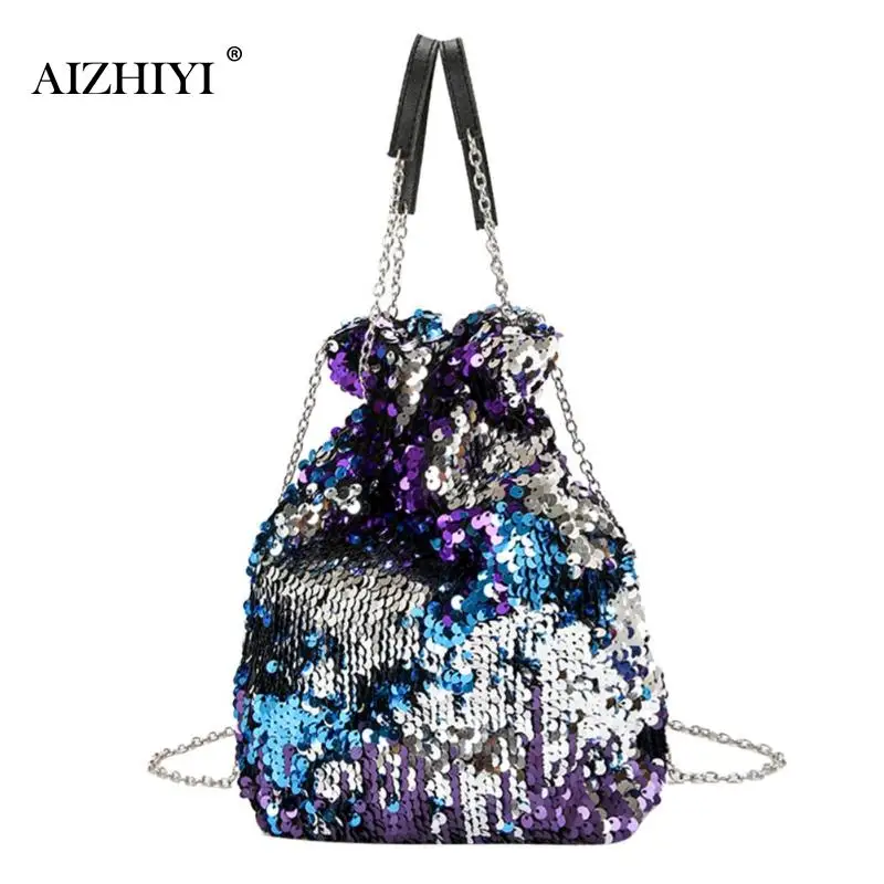 Женская мини-сумка на плечо с пайетками, сумка на цепочке, вечерняя сумка-мессенджер для девочек, сумка через плечо, Женская сумочка, bolsa feminina - Цвет: Синий