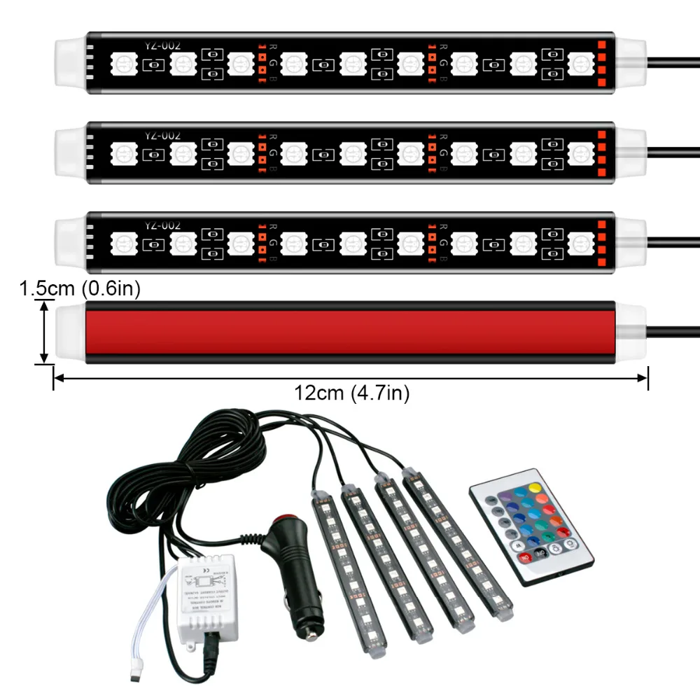 4 шт. 12 в автомобильный RGB светодиодный DRL полосы света 5050SMD автомобильное автоматическое дистанционное управление декоративная гибкая светодиодная лента атмосферная лампа комплект противотуманных фар