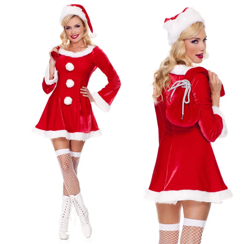 FantastCostumes Womens Sweet Miss Santa Claus Dress Christmas Fancy Dress Costume