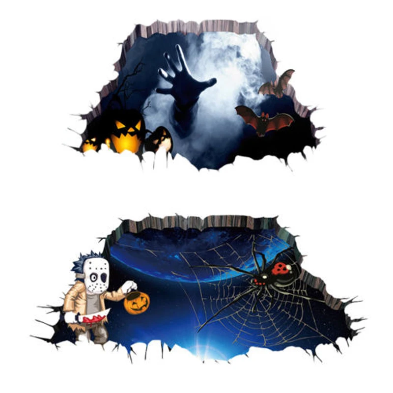 2018 New 3D Vision Broken Floor Wall Sticker Halloween Horror Decal Room Decor 2 Styles
