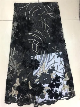 

New arrival Net Sequins African Lace Fabrics 2019 Best Quality velvet tulle lace fabric For Nigerian Wedding Party Dress D6