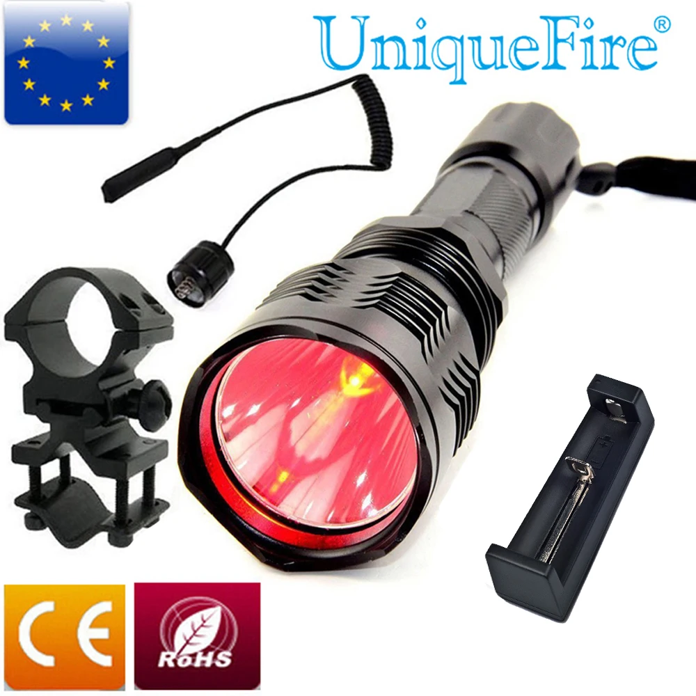 

Uniquefire Upgrade Flashlight HS-802-XRE Red Light Tacticle Hunting Torch+Scope Mount+Rat Tail+Charge Kit Set Illuminator
