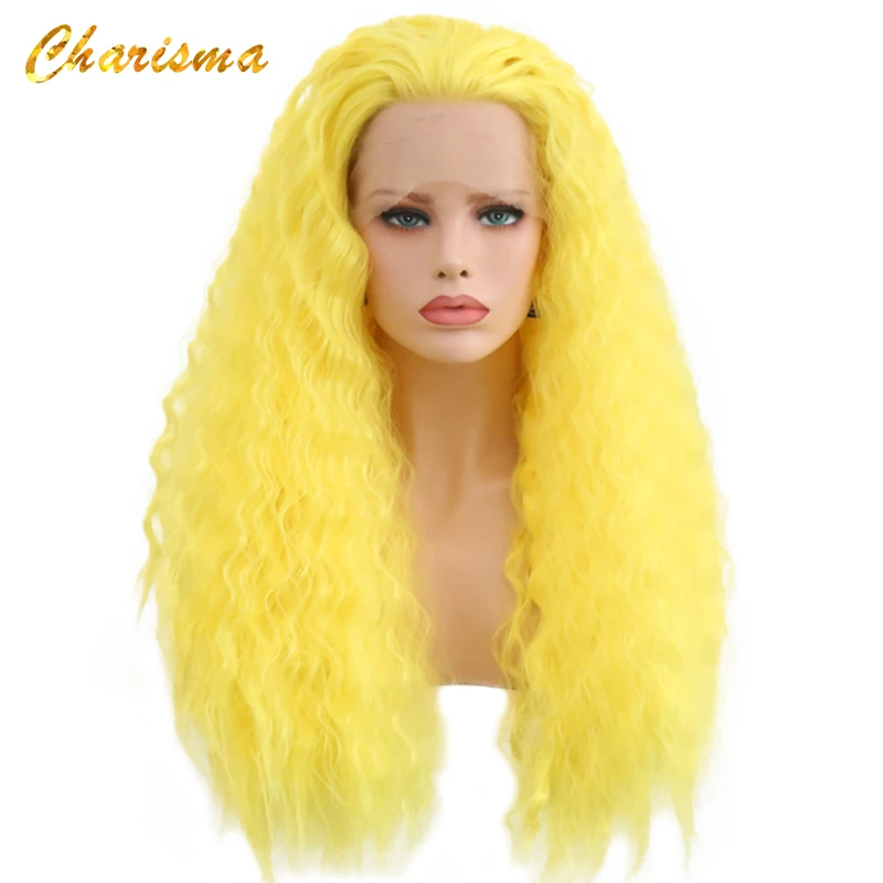 Charisma Synthetic Lace Front Wig Loose Wave 26'' Yellow Color High Quality Wig Glueless 150