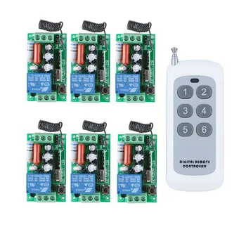 

RF AC 220V 1000W One 6-buttons Transmitter 6X 1 Channel Relays Smart Wireless Remote Control Light Switch