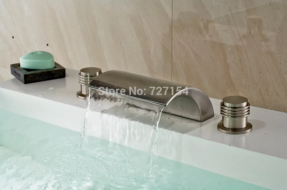 

Free Shipping! High Quality Nickel Brushed Basin Faucet Waterfall Spout Sink Mixer Dual Handles